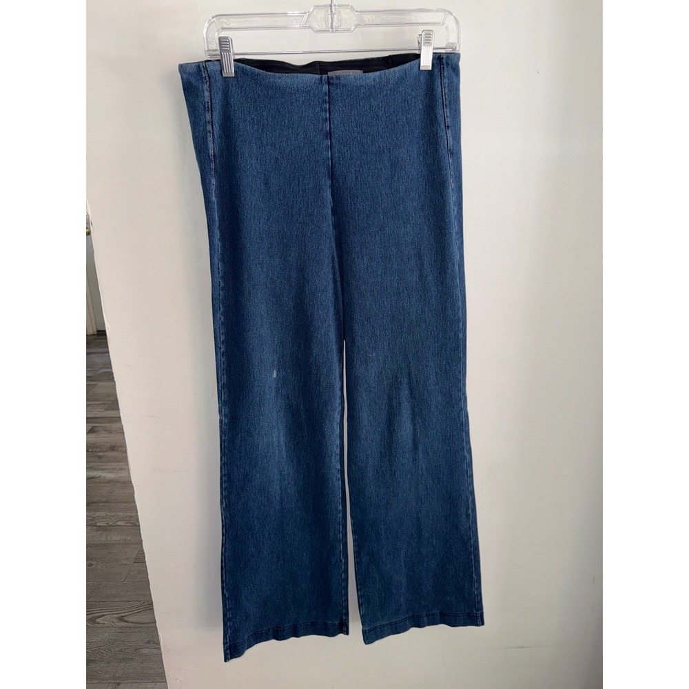 Lysse New York Women Large Blue Wide Leg Denim Leggings Pull On High Rise Pants